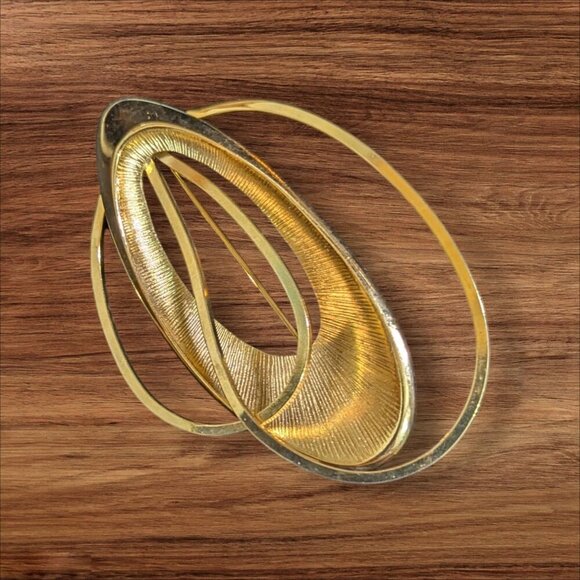 Vintage Emmons Brooch Gold tone Modernist Pin Abstract Mid-Century 2.75" - Picture 2 of 7